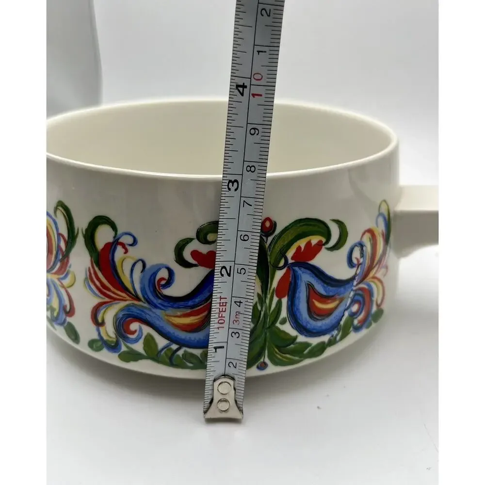Vtg Villeroy & Boch Rooster Design Fondue Pot With Glass Insert & Lid Porcelain